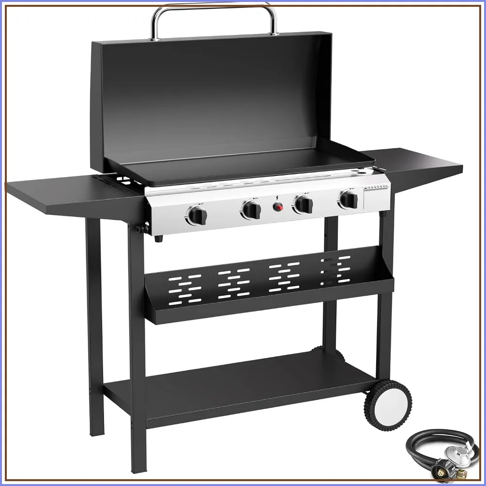 30 Inch 4 Burner Propane Griddle with Lid, 60000 BTU Stainless Steel Flat Top Grill for Camping