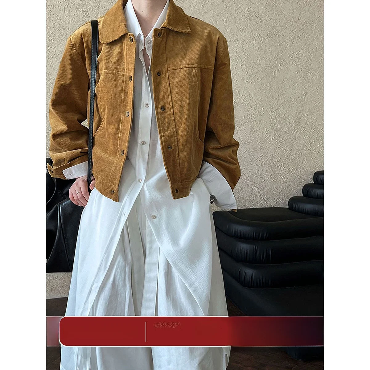 

Loose Casual Women's Corduroy Jaet Autumn New Sle American Retro Mural Lightened Coat Comfortable Long Sve Cotton Top