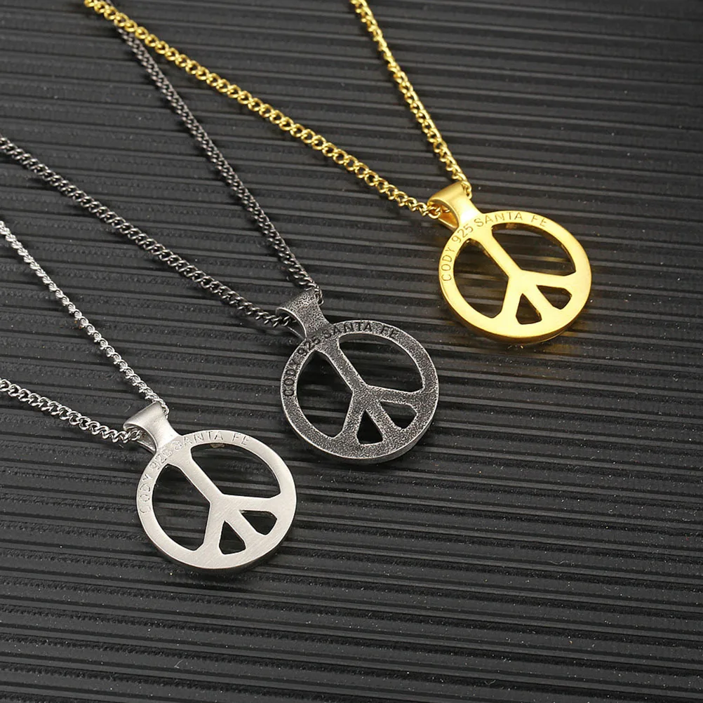 

1Pcs Peace Sign Necklace Retro Black Vintage Neck Jewelry Titanium Steel Durable Decorative Fashion Graduation Neck Jewelry