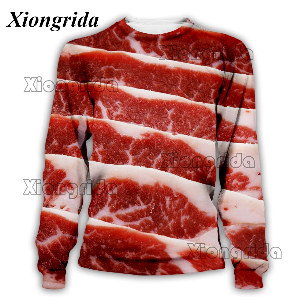 

Funny Meat Print Sweatshirt Mens Raw Pork 3D Printed O Neck Long Sleeve Hoodie Novelty Graphics Casual Hoodies Streetwear Hooded