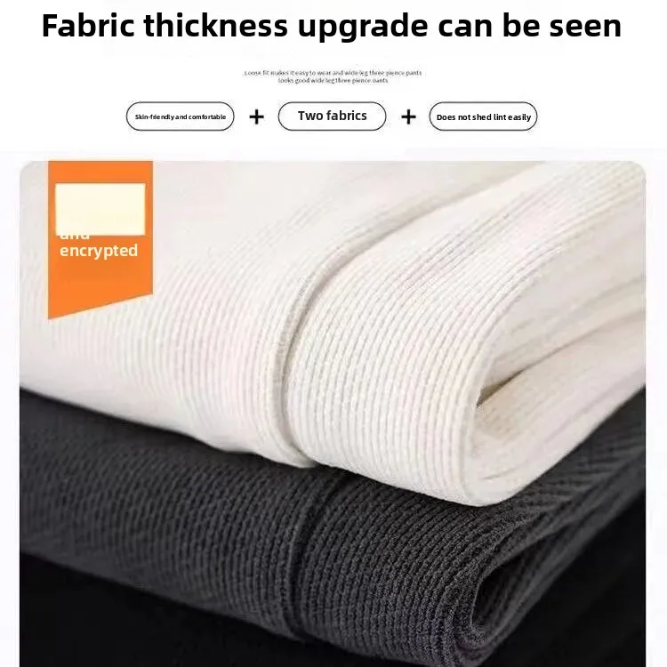 Calças femininas de cintura alta perna larga primavera outono inverno velo forrado grosso em linha reta drapey solto ajuste calças esportivas