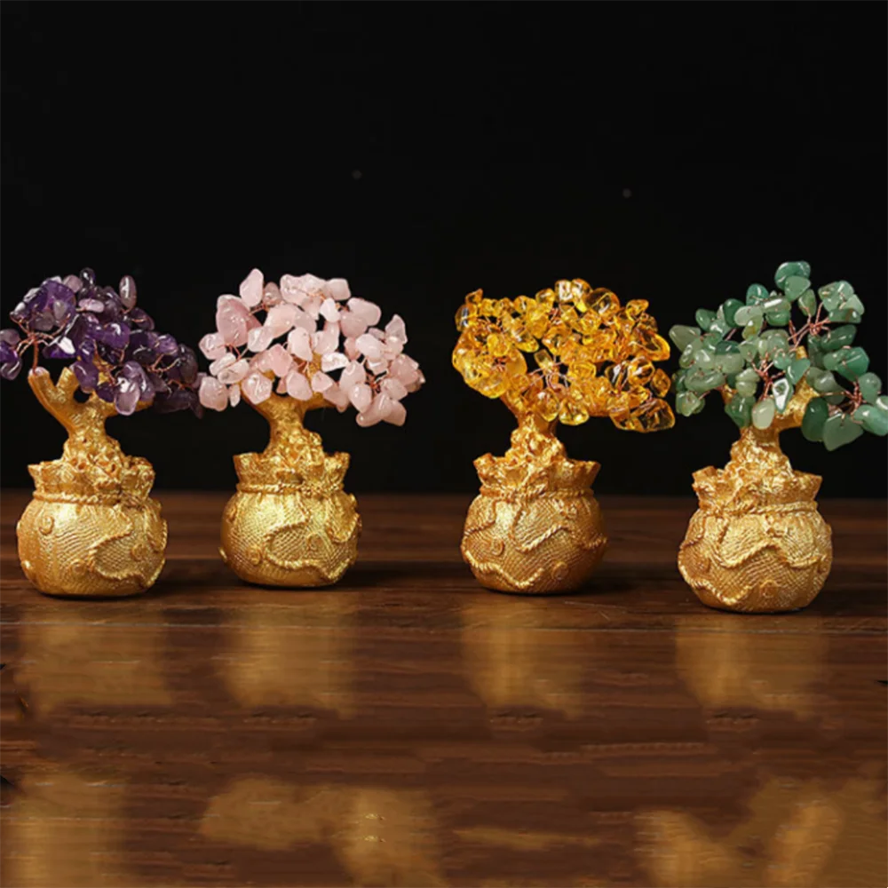 شجرة محظوظة الثروة شجرة كريستال صفراء شجرة المال الطبيعية الحلي بونساي نمط الثروة الحظ فنغ شوي الحلي الحرفية