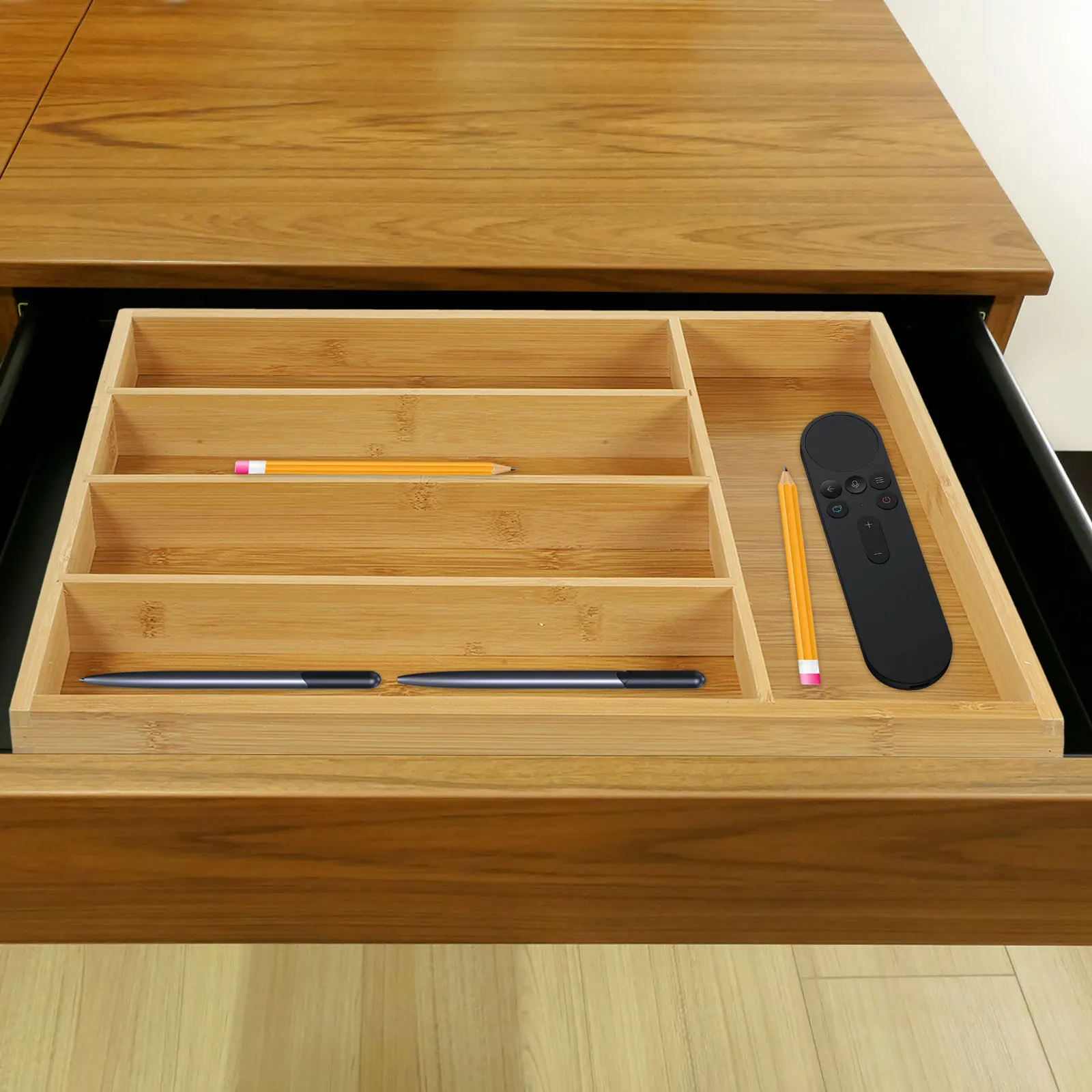 Bamboo Drawer Box Multi-Compartment Design For Kitchen Desk Organizer Divided Storage Sundries Utensil Tray Household