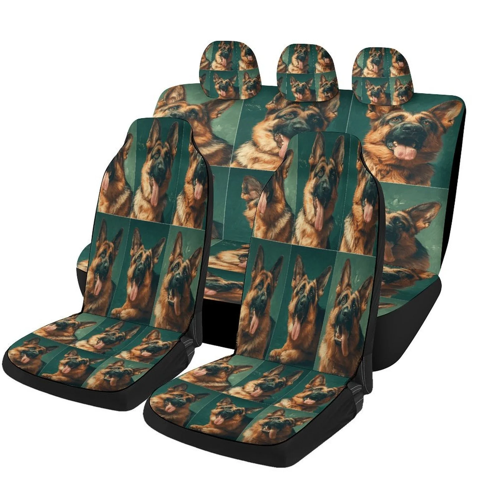 Set Of Car Seat Covers Featuring A German Shepherd Grid Design, Suitable For Various Vehicles. Stylish And Unique, This Complete