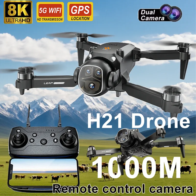 H21 Drone GPS 8K HD Dubbele camera Groothoek 5G WIFI FPV Quadcopter Borstelloos Opvouwbaar Obstakel vermijden Luchtfoto UAV 2KM Drone Speelgoed