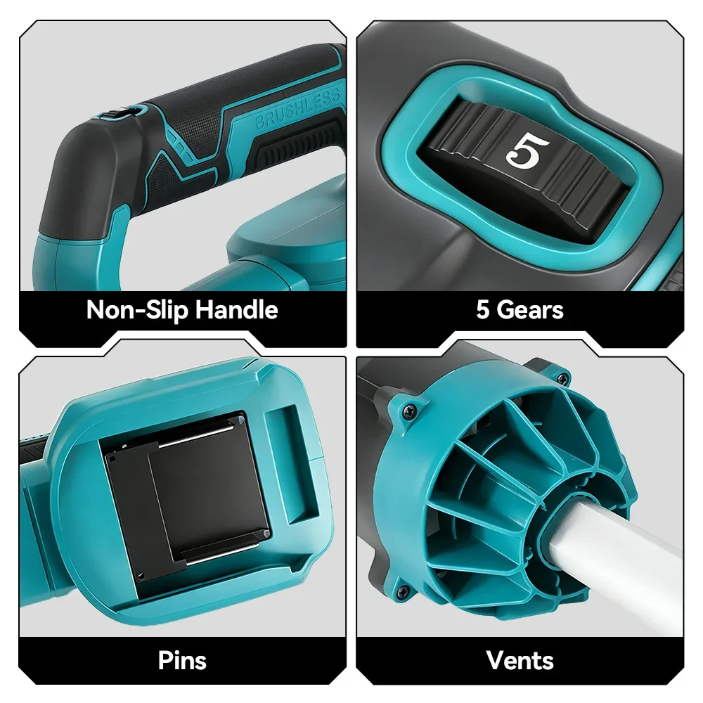 ONEVAN 8000W 400M/s Bürstenloser Elektrischer Turbo-Gebläse, Kabelloser Laubbläser mit Hoher Reinigungsleistung, Kompatibel mit Makita 18V Akku – Detail 10