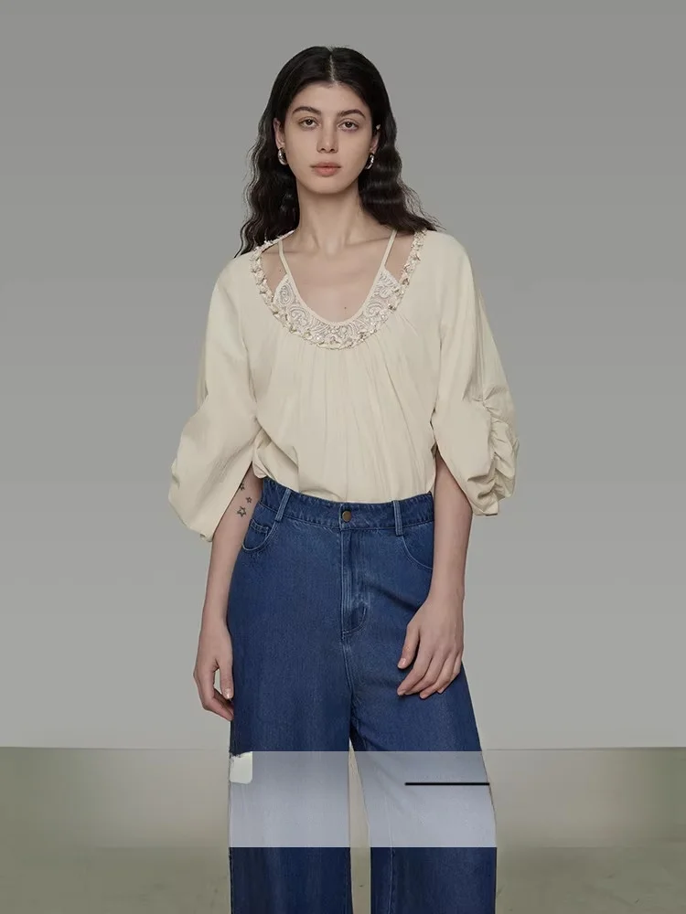 

UNSPOKEN Women's Loose Fit ort Sve irt Summer 2025 Casual Sle round Ne Design Comfortable Cotton Casual irt