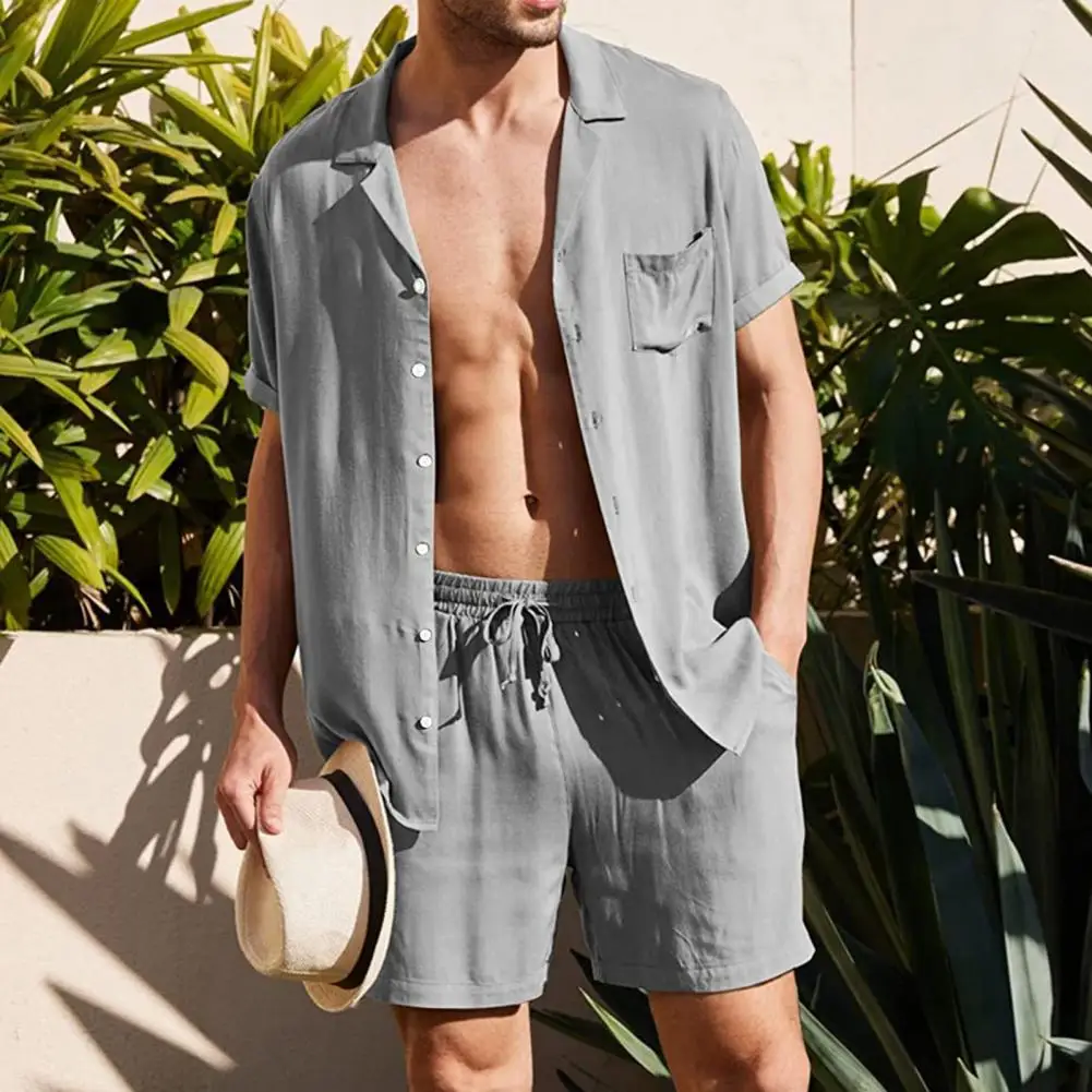 Single-breasted 2 Pcs/Set Good Casual Men Tracksuit Deep Crotch Summer Shorts Suit Simple   for Home