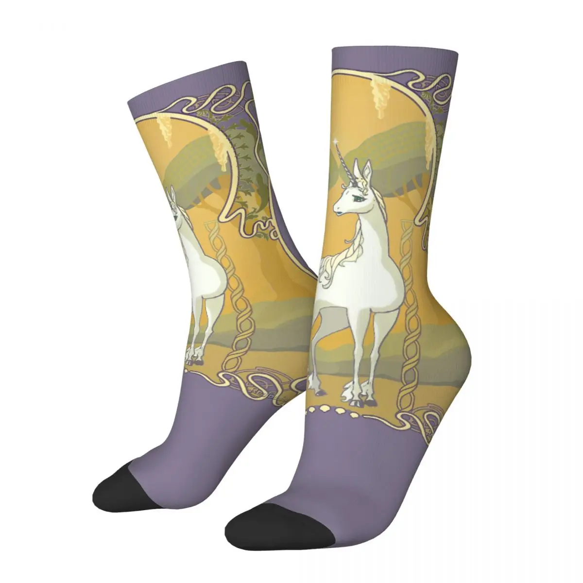 Funny Crazy Sock for Men Art Nouveau Hip Hop Harajuku The Last Unicorn Peter S. Beagle Magic Pattern Printed Boys Crew Sock