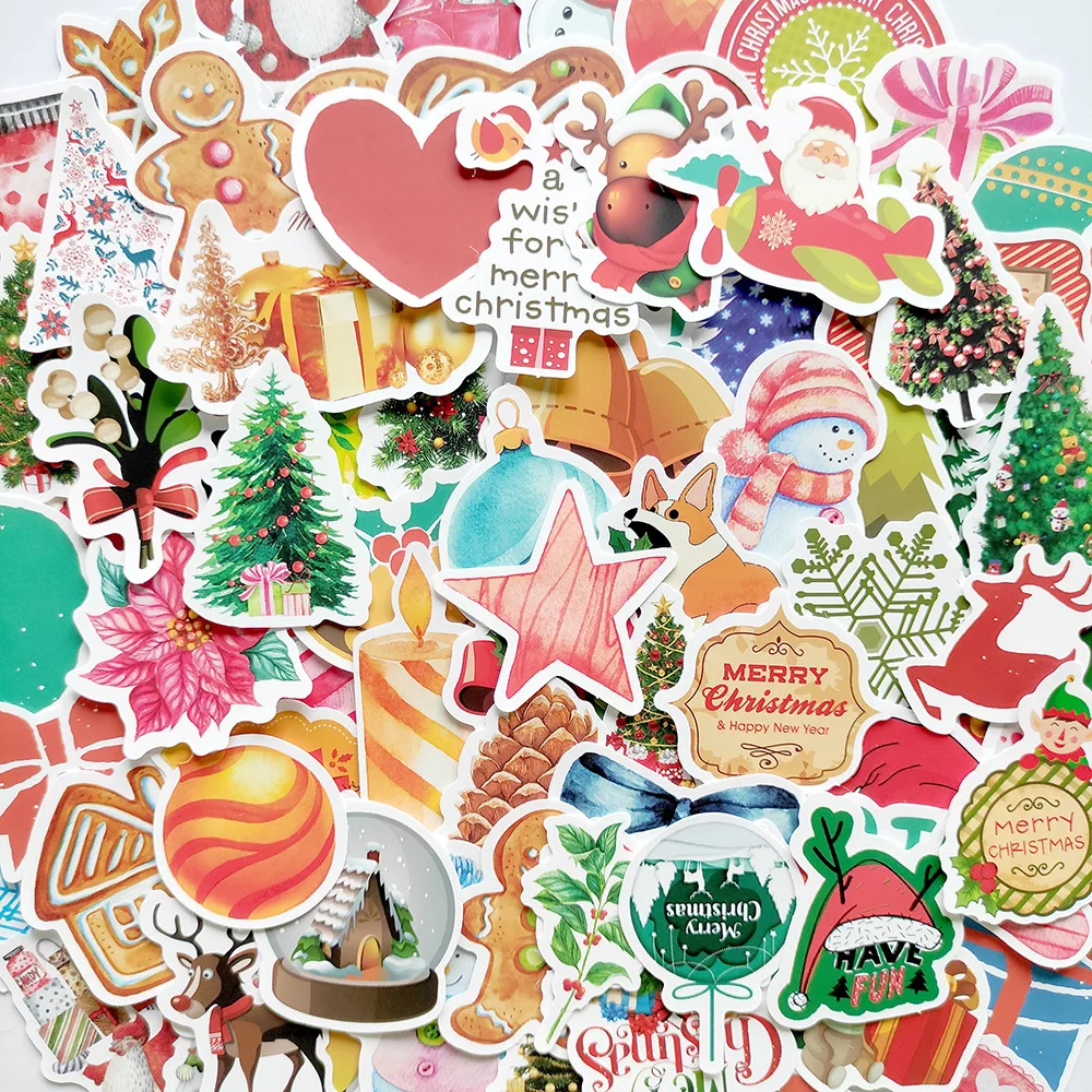 10/30/50PCS Cartoon Christmas Stickers Series Santa Claus Graffiti Kids Gift Luggage Laptop Guitar DIY iPad Decoration Wholesale