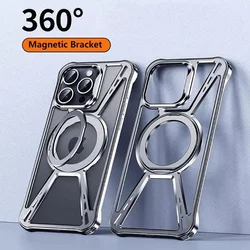 No Border Magnetic Aluminum Alloy Anti-Fall Cover For iPhone 15 16 Pro Max Metal invisible Bracket Phone Case For iPhone 14Pro