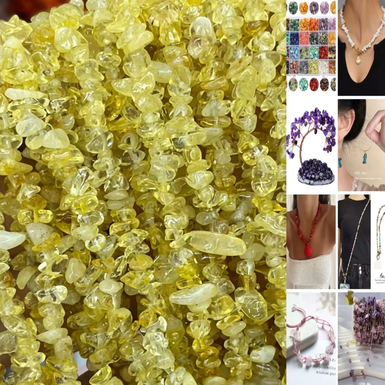 

Manufacturer wholesale natural AAA A Yellow jade yellow crystal stone crushed irregular beads trend DIY bracelet accessories15in