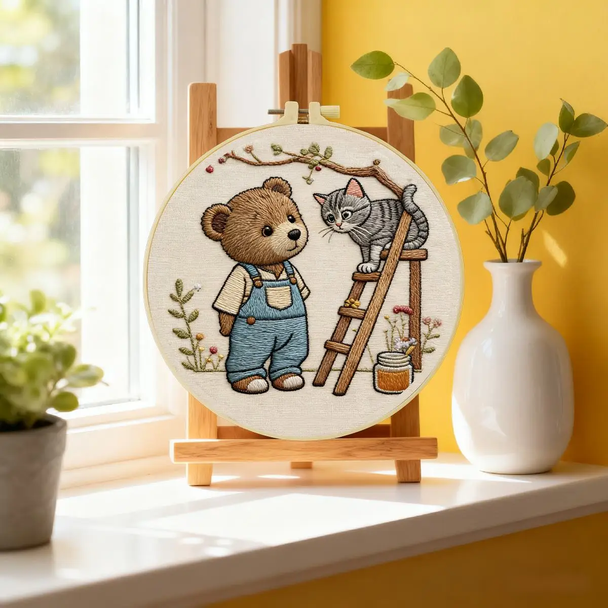1 Stück 20X20CM/15X15CM 7,87/6,3 Zoll Tier - Bär Stickerei Starter-Kit DIY-Kit DIY-Stickerei-Set Handarbeiten Malerei – Detail 1