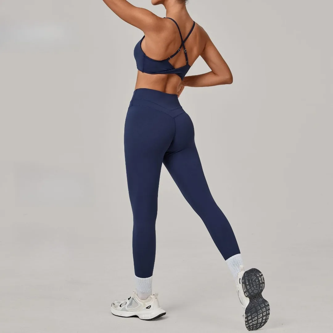 

Персиковый костюм для йоги с высокой талией, спортивный костюм для фитнеса, плотный спортивный бюстгальтер с открытой спиной, брюки, комплект для бега, тренировочная одежда, комплект для йоги в тренажерном зале, спортивная одежда
