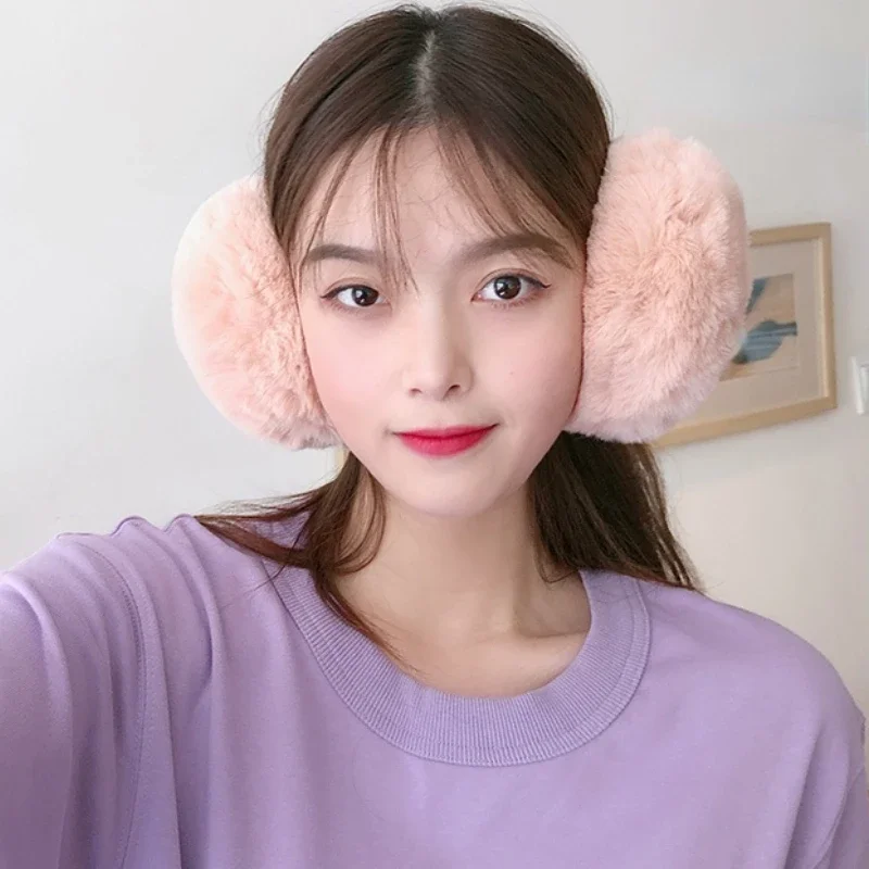 

Зимние теплые наушники для девочек, пушистые женские плюшевые однотонные мягкие повседневные удобные простые ветрозащитные модные ушанки, утепленные