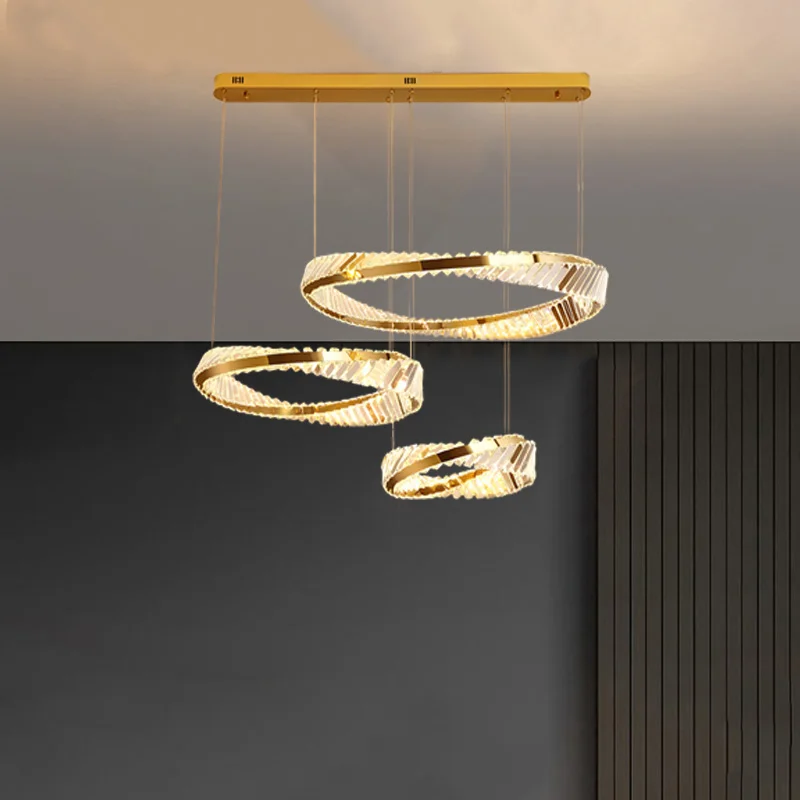 New Golden LED Pendant Circular Pendant Luxury Simple Ring Crystal Modern Home Decoration Designer