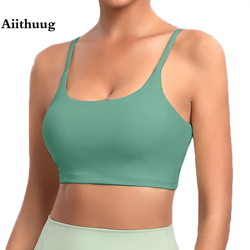 

Aiithuug Soft Elastic Yoga Bra Sexy Relax Workout Bras Cream Naked Feeling Seamless Padded Yoga Bras Gym Bra Spaghetti Strap