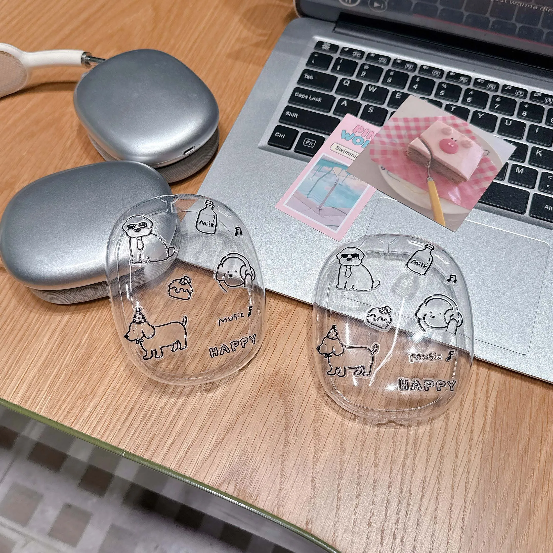 Música happy line perro dibujos animados cachorro funda para auriculares para apple airpodmax airpodmaxs airpod max funda suave de silicona para auriculares