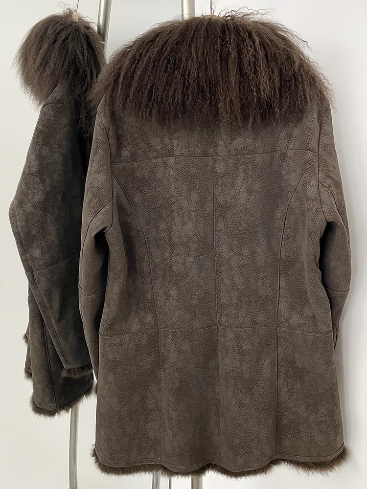 Nouveau hiver femmes moyen réel lapin fourrure mélange manteau femme épaissi chaud naturel mongolie mouton fourrure veste haut vêtements