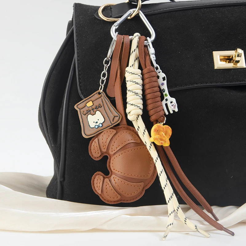 

Croissant Bag Charm,Key Chain PU Cotton Filled Pendant,Purse/Handbag/Backpack Hanging Decoration Lanyard,Keyring DIY Accessories