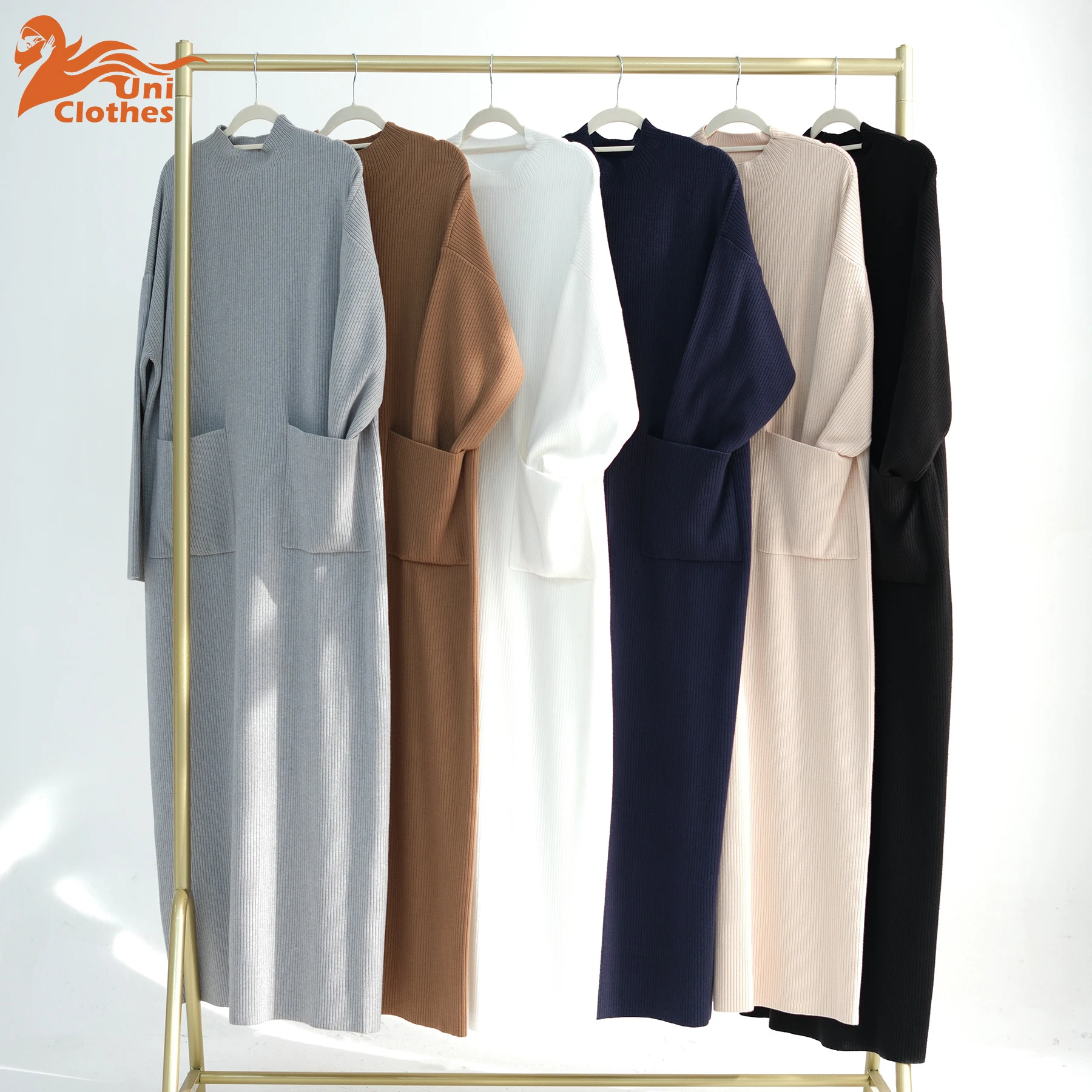 

UNI Dubai Middle East Autumn Winter Thick Soft Knit Sweater Dress Ramadan Abaya Turkey Kaftan Islam Clothing Women Muslim Caften