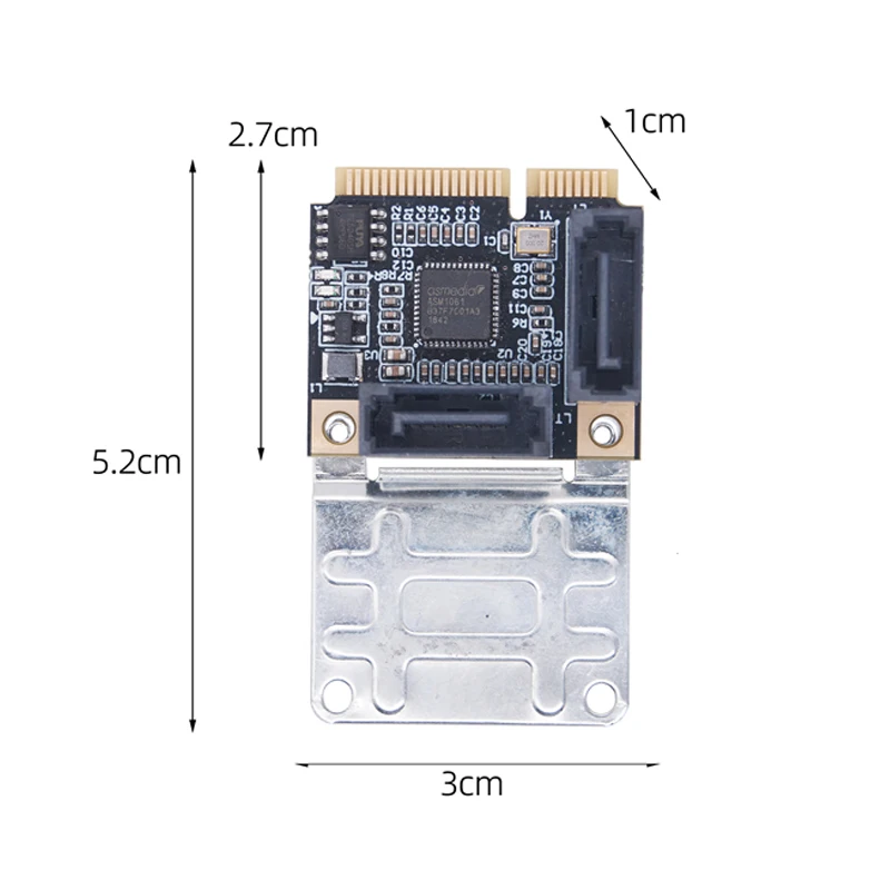 Mini PCI Express to 2 Ports SATA 3.0 Expansion Card Mini PCIe to Dual SATA3 6Gpbs Add On Cards ASM1061 Chip Support SATA HDD SSD