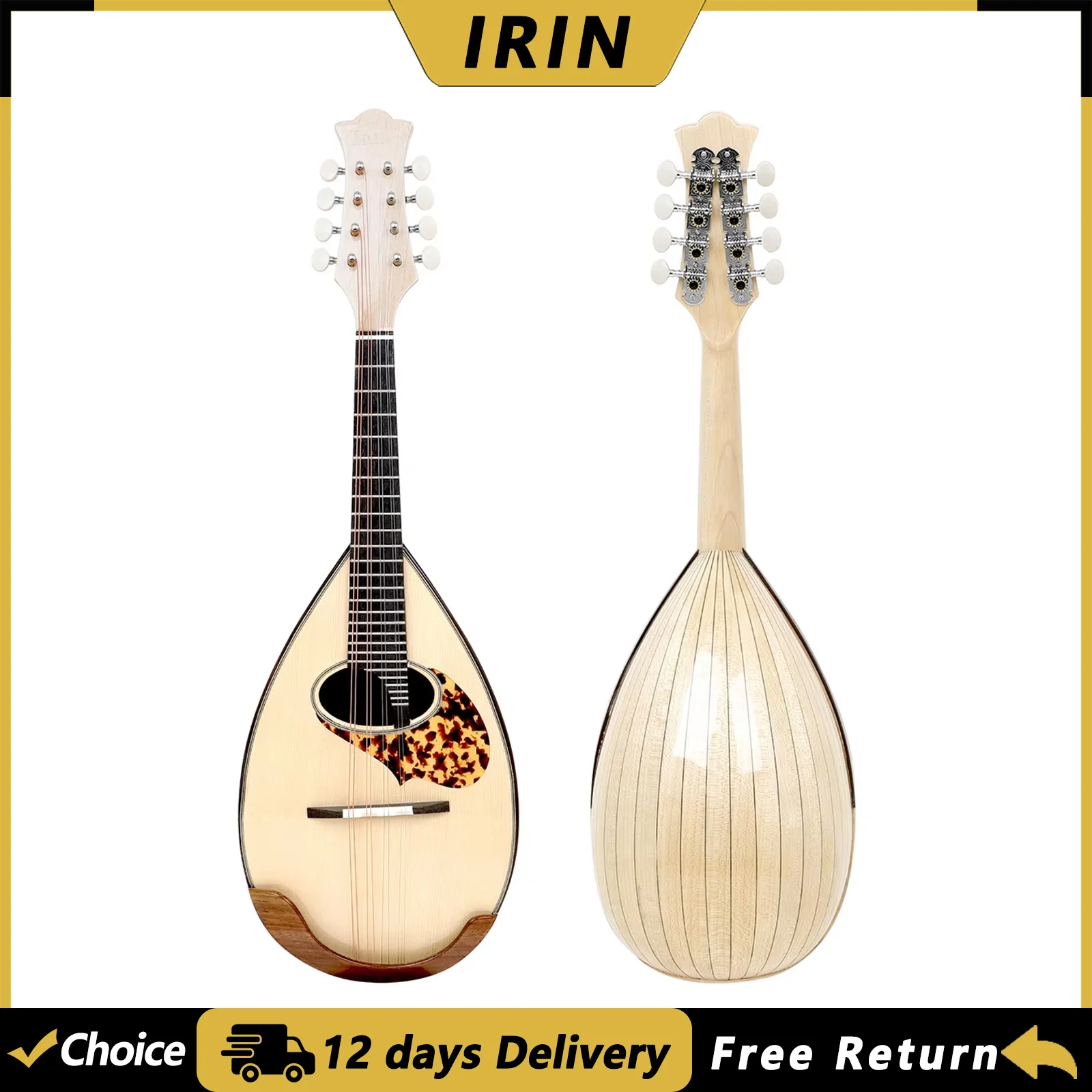 IRIN MD-60 8 Strings Mandolin Maple Body Ebony Fingerboard Spoon Shaped Mandolin Guitar High End Stringed Instrument