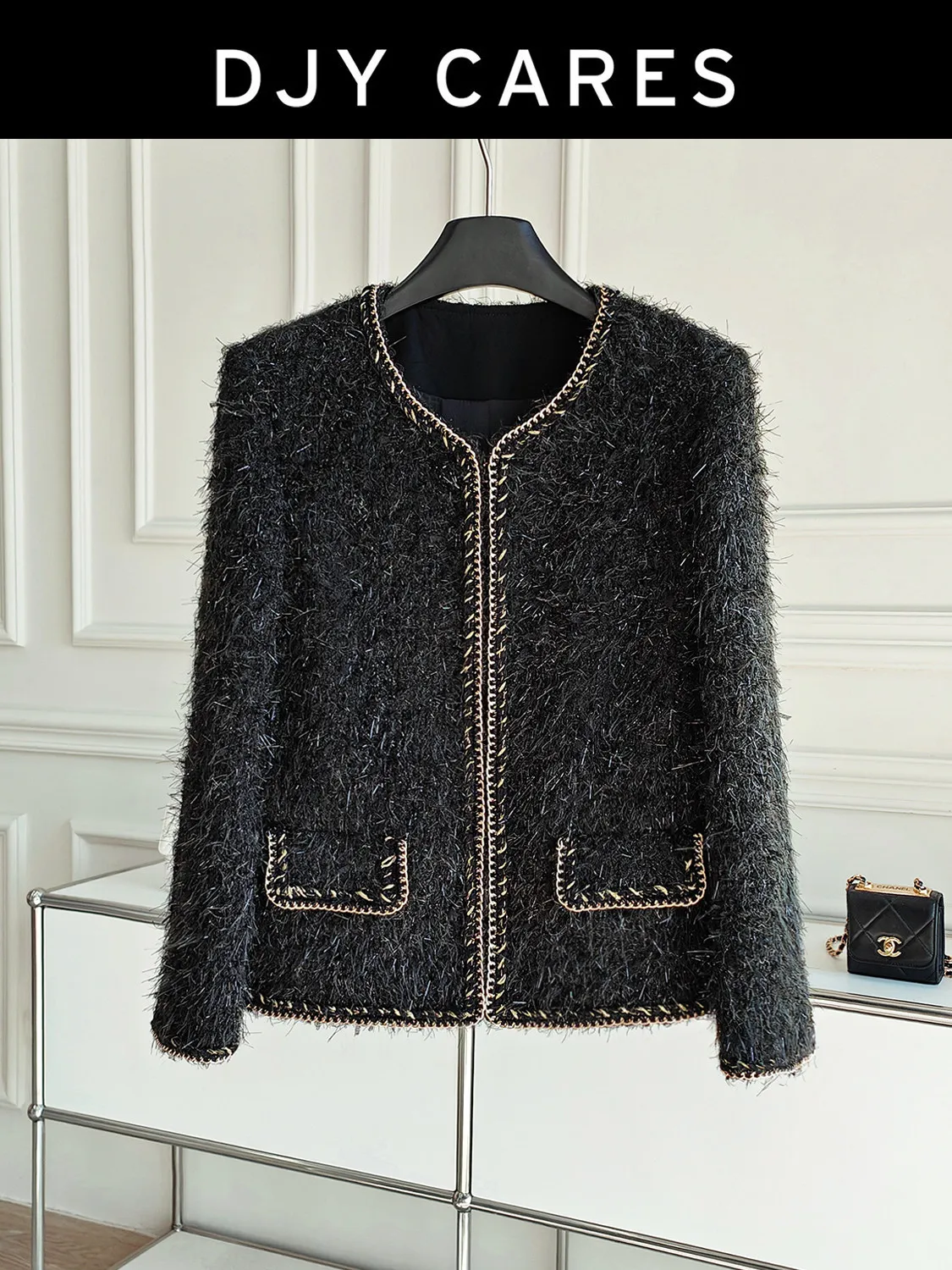 New Luxury chain lace black tassel small fragrant style slimming jacket big size