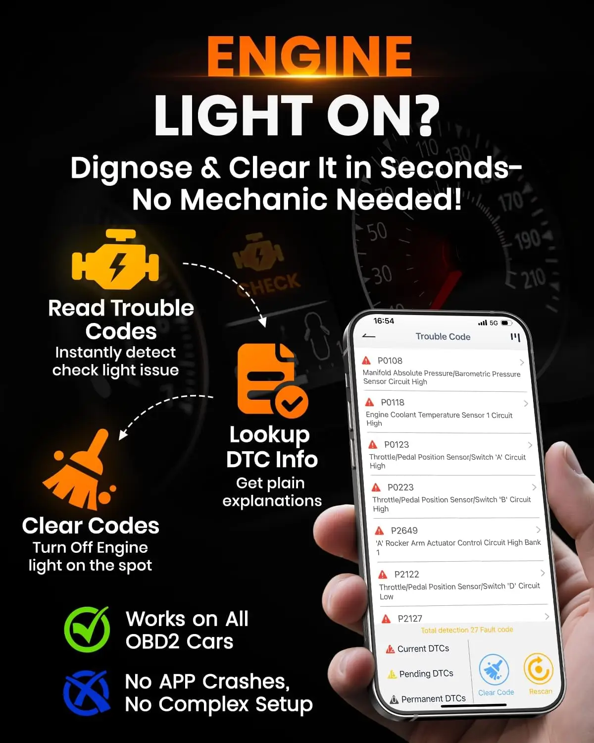 الماسح الضوئي BD310 Obd2 مع اختبار البطارية، تحليل الرحلات، بلوتوث لنظام Android وiPhone - يعمل مع جميع المركبات في عام 1996+ #6