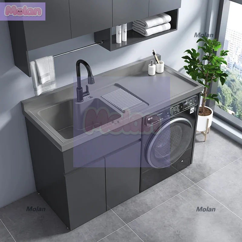 

Сотовый алюминиевый шкаф для стиральной машины на балконе, комбинация стола для стирки на заказ, раковина со встроенной доской для стирки