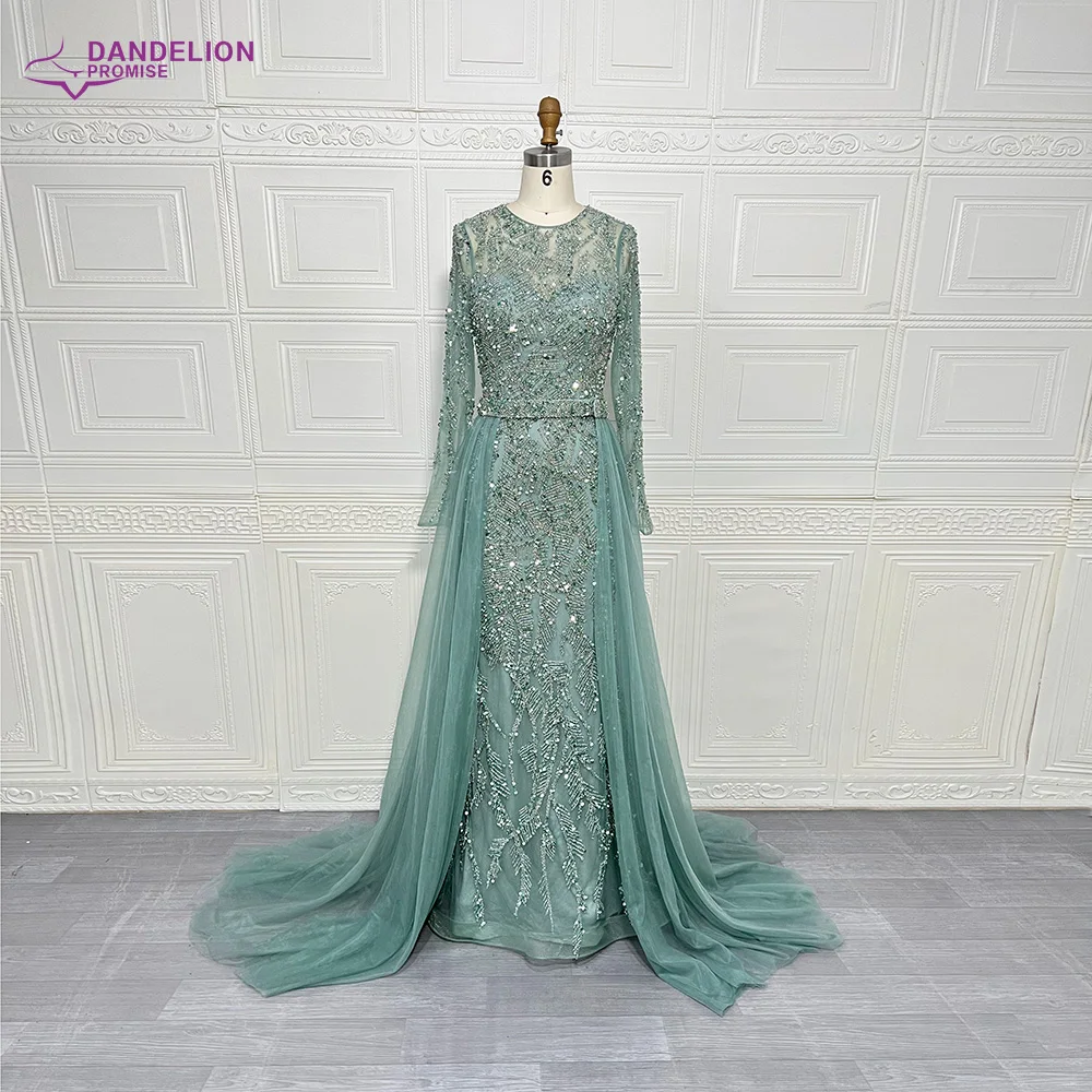 Luxury Mermaid Elegant Long Sleeves Beaded Arabic Evening Dresses O-Neck Tulle Overskirt Gowns For Women 2024 Wedding Party