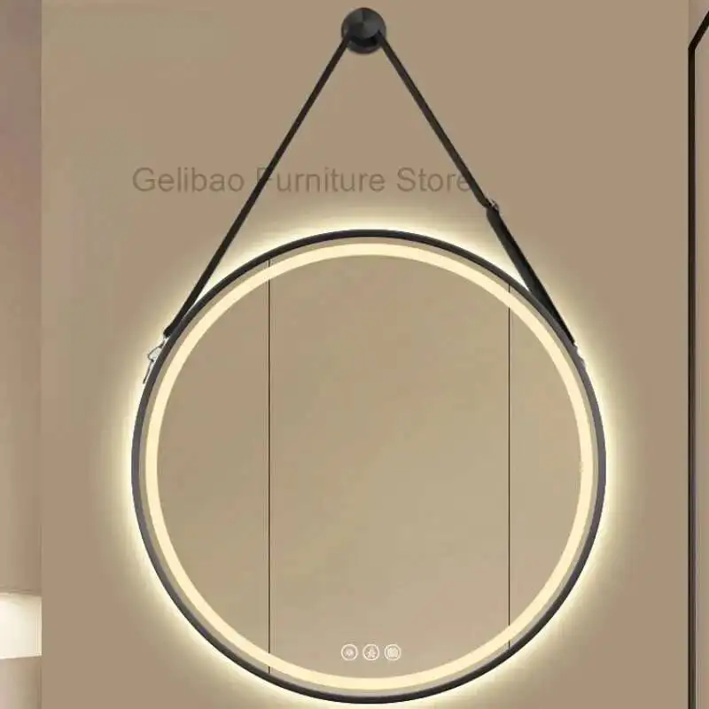 Aluminum Alloy Frame Smart Bathroom Mirror Belt Sling Lanyard Round Hanging Wall-mounted Espejos Decorativos Led Light Mirror