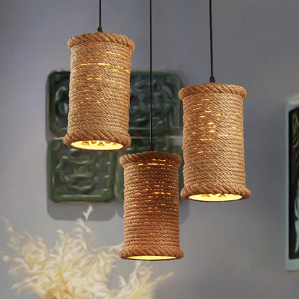 

Retro Hemp Rope Pendant Lights Loft Vintage Lamp Knitted Hemp Rope Droplight Industrial For restaurant/bar Home Decoration