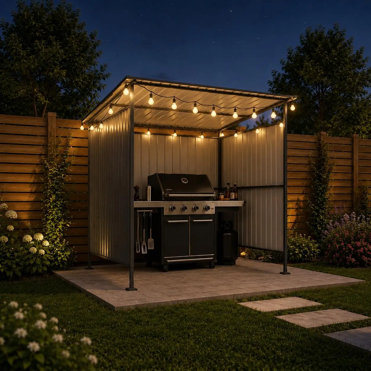 6x6 FT Outdoor Pergola with Hardtop Roof, Lean-to Metal Gazebo for Grill, Bike Storage Shed & Pet Shelter, Heavy, Customized