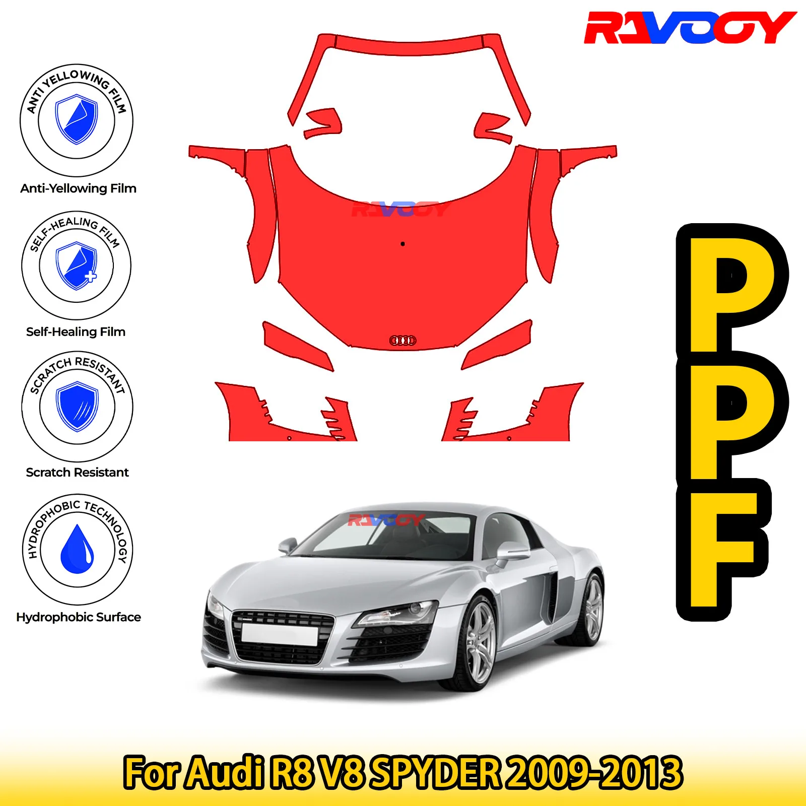 

For Audi R8 V8 SPYDER 2009-2013 Glossy Matte Black Precut front PPF Kit Paint Protection Film