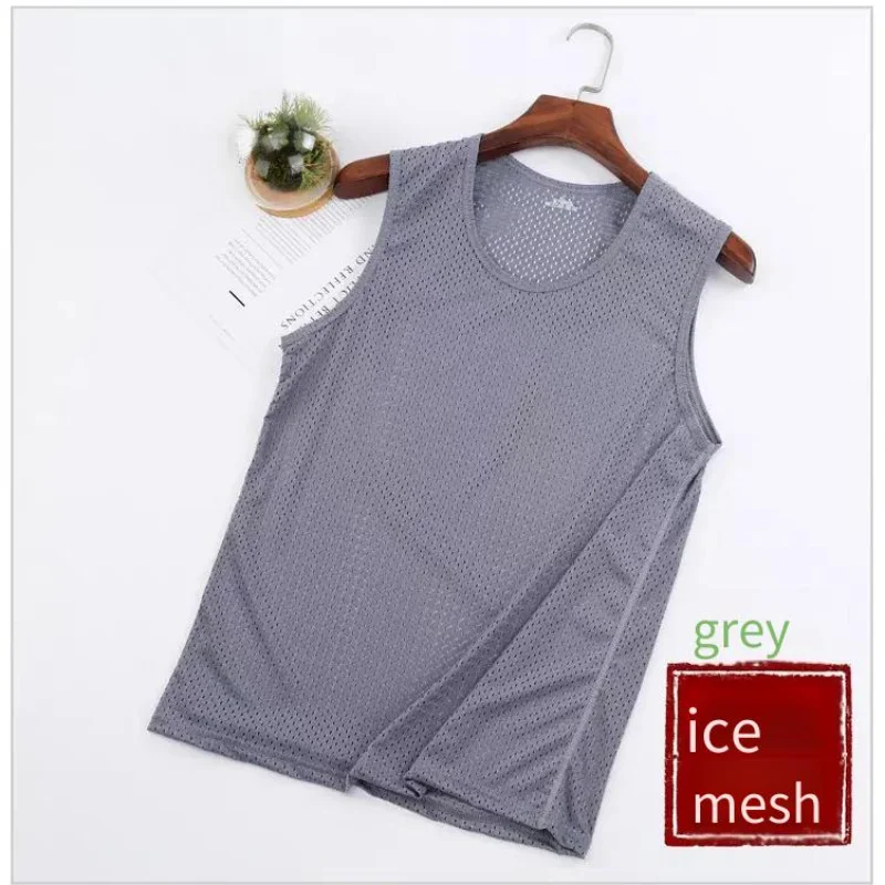 Men Ice Silk Mesh Wide Strap Sleeveless Quick Dry Sports Tank Top