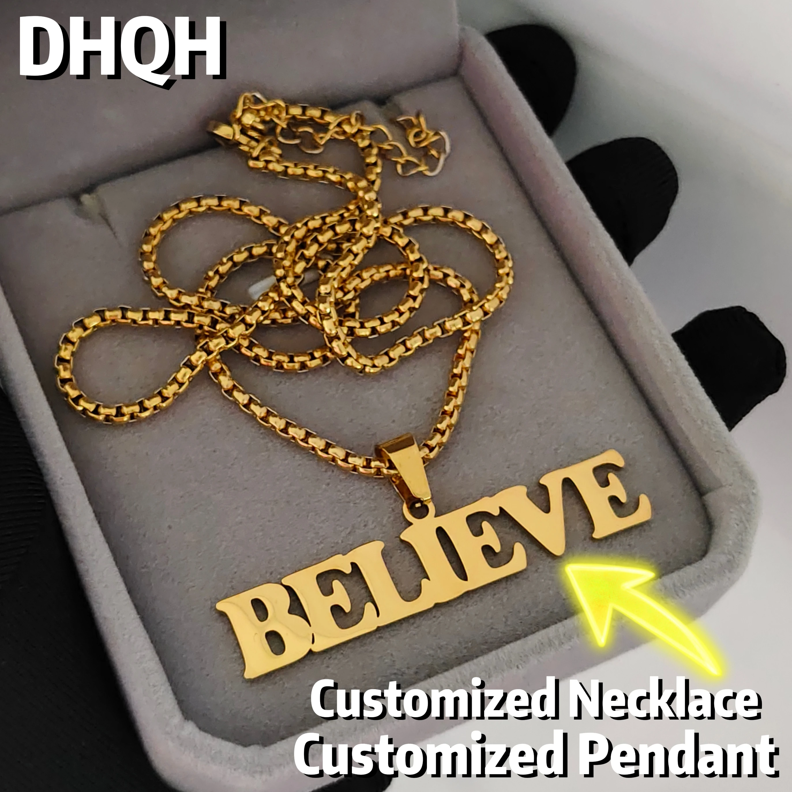 

DHQH Изысканное индивидуальное ожерелье с именем, персонализированная подвеска с табличкой с буквами/ожерелье на Рождество/день рождения/подарок на День святого Валентина