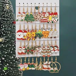30/40pcs New Christmas Set Cross border Hot Selling Cartoon Dripping Oil Elk Santa Claus Christmas Tree Earrings for Women