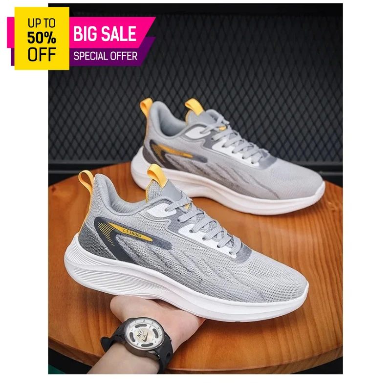 

2026 Men's Breathable Running Shoes Soft Bottom Anti-Slip Casual Sports Sneakers Large Size 46 50 Mesh Upper Comfortable Slip-On