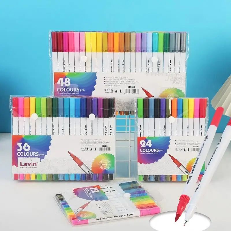 

12/24/36/48/60Colors Double Head Markers Tip Art Supplies Drawing Brush Pen Colors Set For Gift Pens Pencils Writing Office Scho