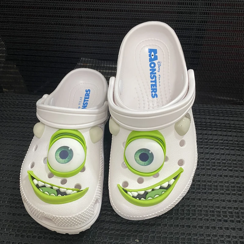 Disney mcqueen monstro dos desenhos animados sapatos com buraco de olho grande, sandálias de praia casuais ao ar livre antiderrapantes, chinelos confortáveis
