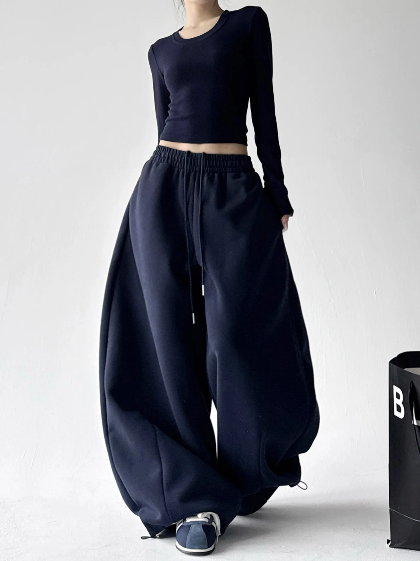 فضفاض كسول Sle واسعة الساق السراويل الرياضية المرأة k الأزرق بناطيل كاجوال Faionable كل مباراة شتاء وصول جديد #2