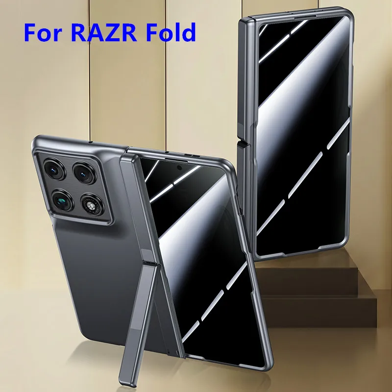 

Matte Shield PC Case For Motorola RAZR Fold RAZRFold Kickstand Holder Spring Hinge Cover HD Anti-Spy 9H Glass Protector Film