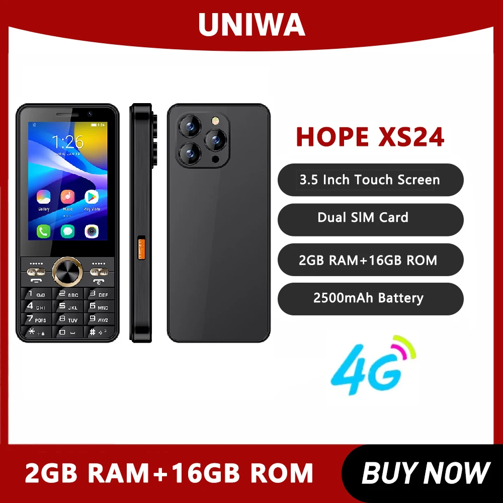 UNIWA HOPE XS24 Touch Screen Keypad 4G Phone Android 8.1 Dual SIM Quad Core 3.5 Inch 2GB+16GB 2500mAh Cellphone Whatsapp GPS