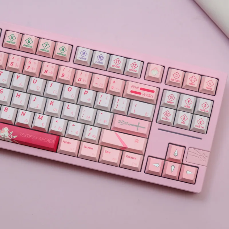 Juego de teclas de perfil de cereza de sublimación de cinco lados, Material PBT ARCAEA rosa, 129 teclas, para teclado mecánico MX Switch Gaming