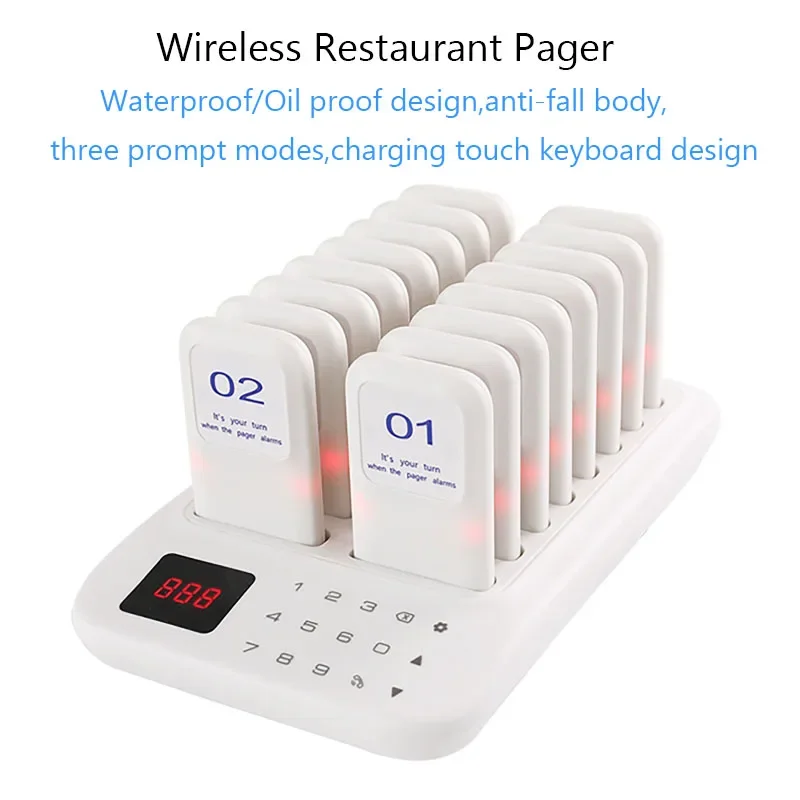 Wireless Restaurant Pager Touch Panel Wireless Calling System Buzzer for Coffee Shop Dessert Restaurant Guest Queue Pager System