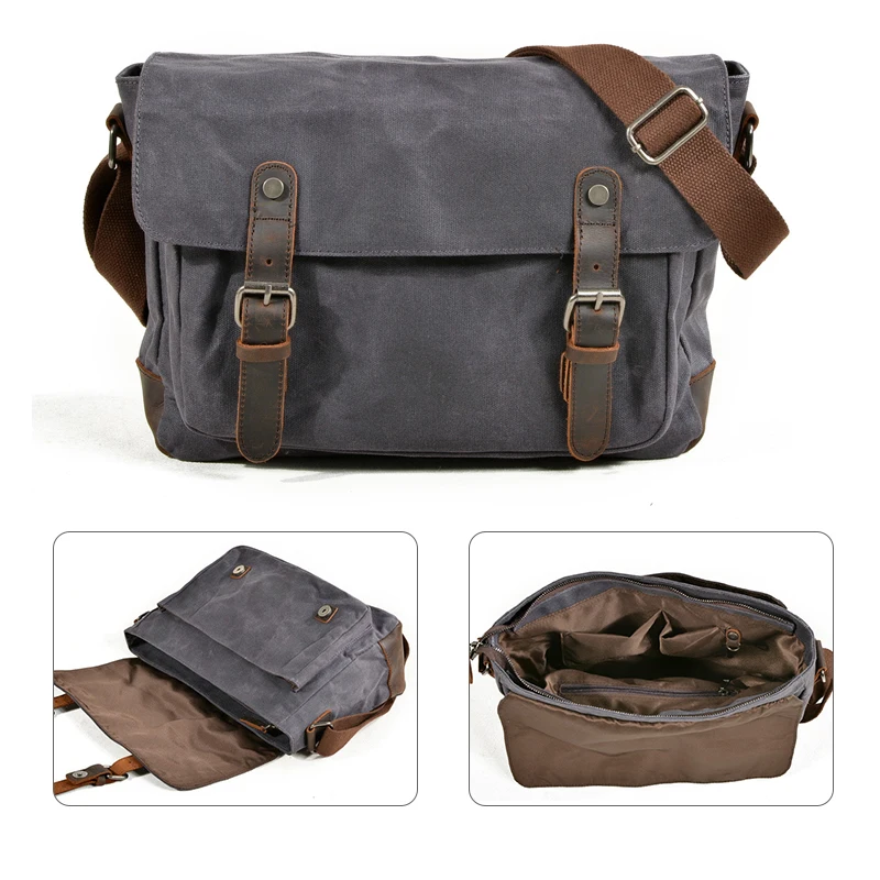 Vintage Men's Outdoor Casual Crossbody Bag Canvas Single Shoulder Anti-Splash Oil Waxed Canvas Messenger Bag for Men