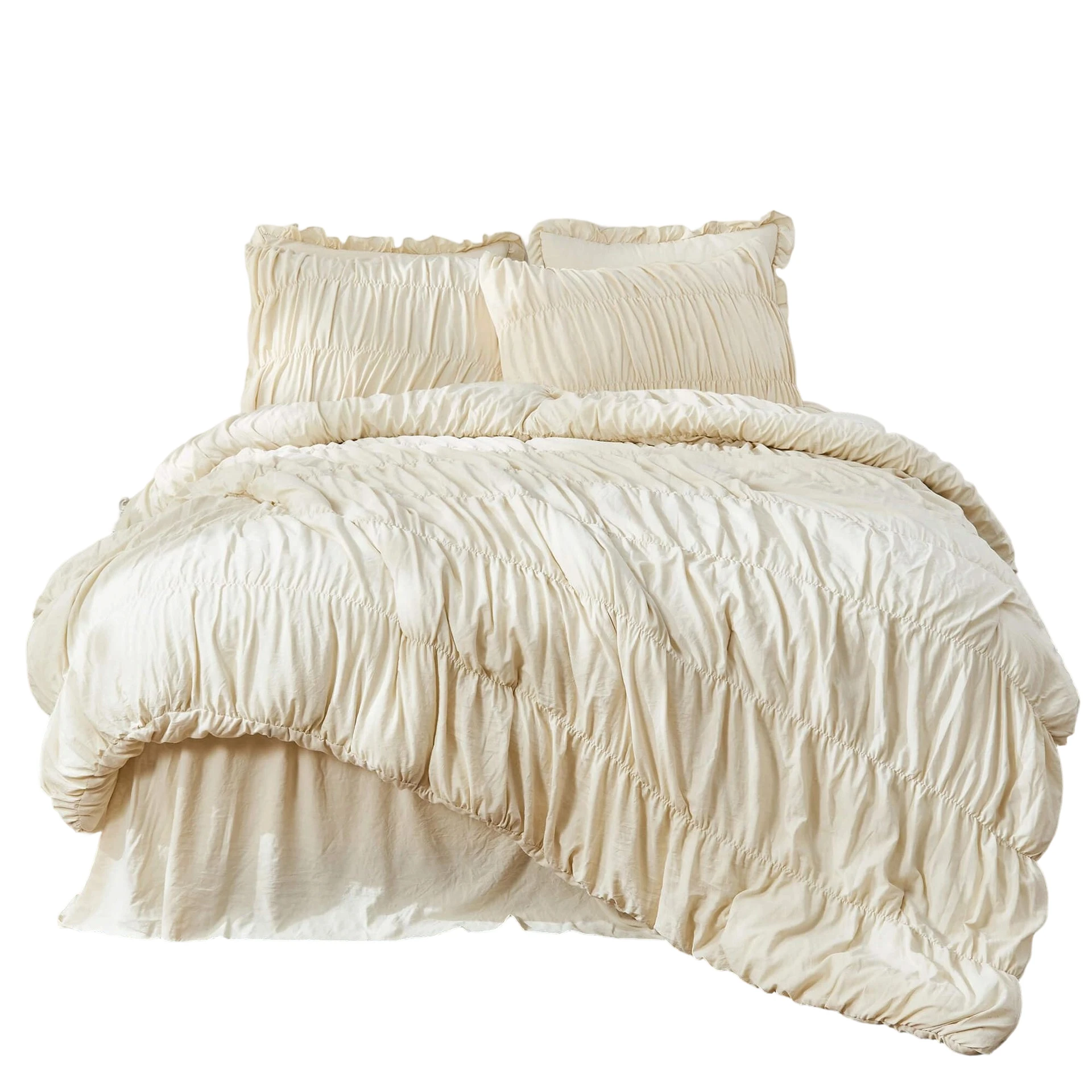 Boho Chic Wrinkled Duvet Cover Set Ultra-Soft Fluffy Bedding with Pillowcases All-Season Breathable Quilt Cover for Double/Queen