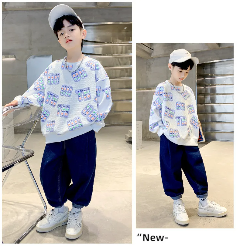 Kinder Frühlings- und Herbstmode Bedruckter Pullover Sweatshirt Baumwolle Kinder Locker Lässig Koreanische Teenager-Jungenkleidung Alter 4 bis 14 Jahre – Detail 8