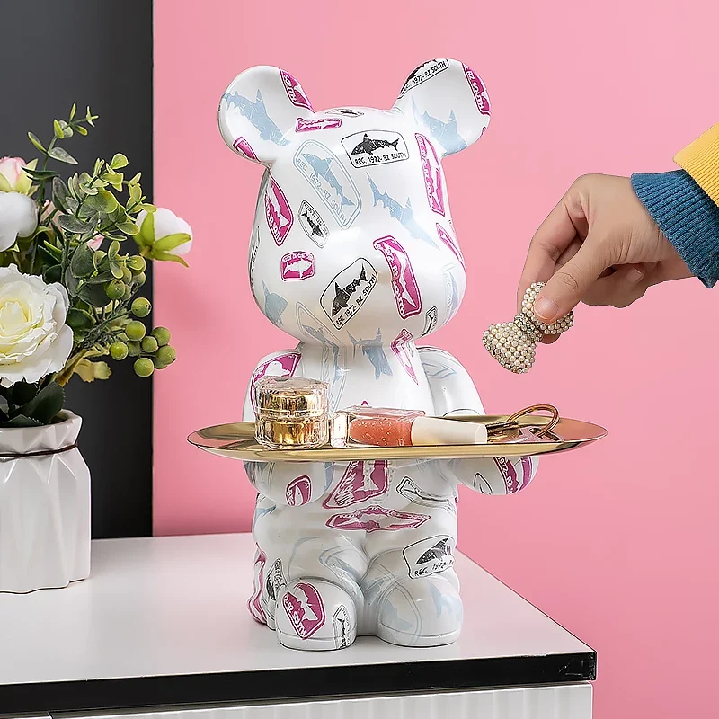 Home Decor Nordic Cartoon Bear Animal Statue Sculpture Living Room Desktop Decoration Small Scale Resin Figurines Holiday Gift